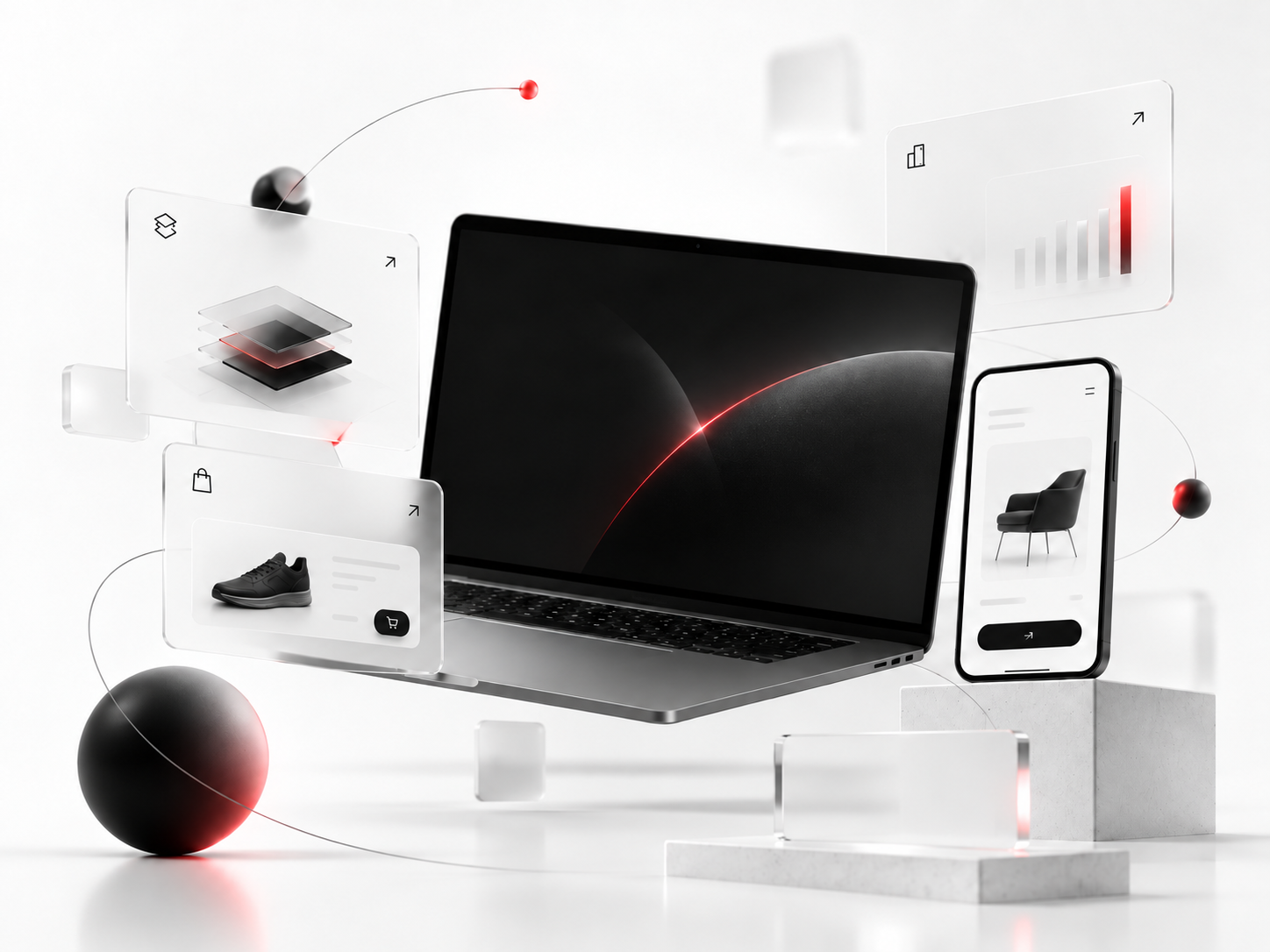 Laptop, telefon i panele systemu Zenline na różnych urządzeniach